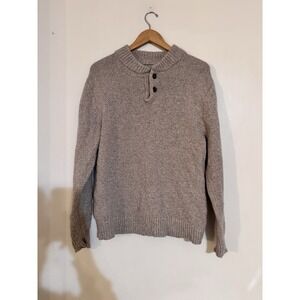 L.L. Bean 100% Lambs Wool Sweater Vintage Men's Medium Tan Thick Knit Button Top